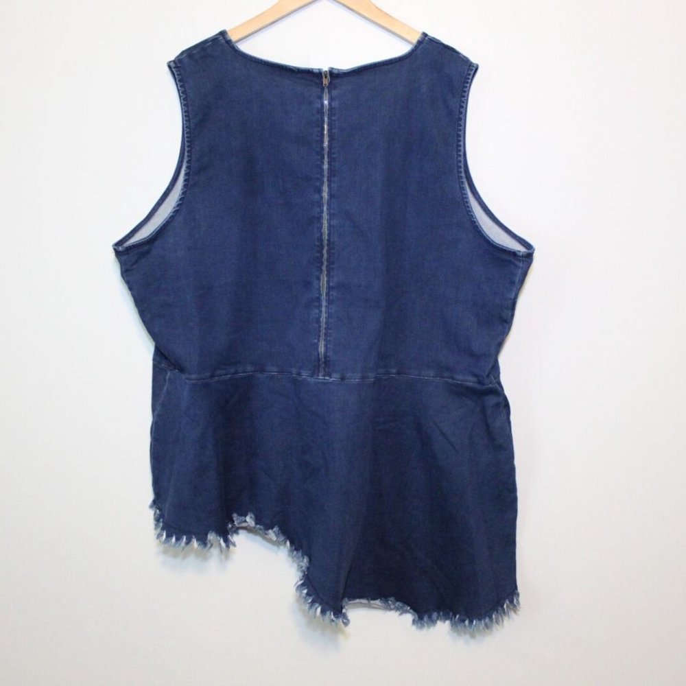 Lane Bryant Denim V-neck Asymmetric Sleeveless Top Blue Plus Size 26 H13674 - Picture 4 of 7